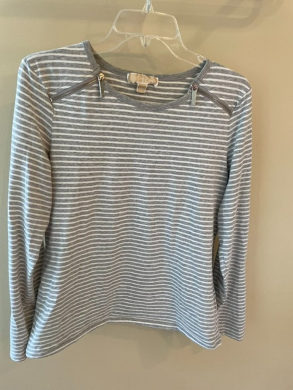 Michael Kors Long Sleeve Cotton Striped Jersey with Zippered shoulders.